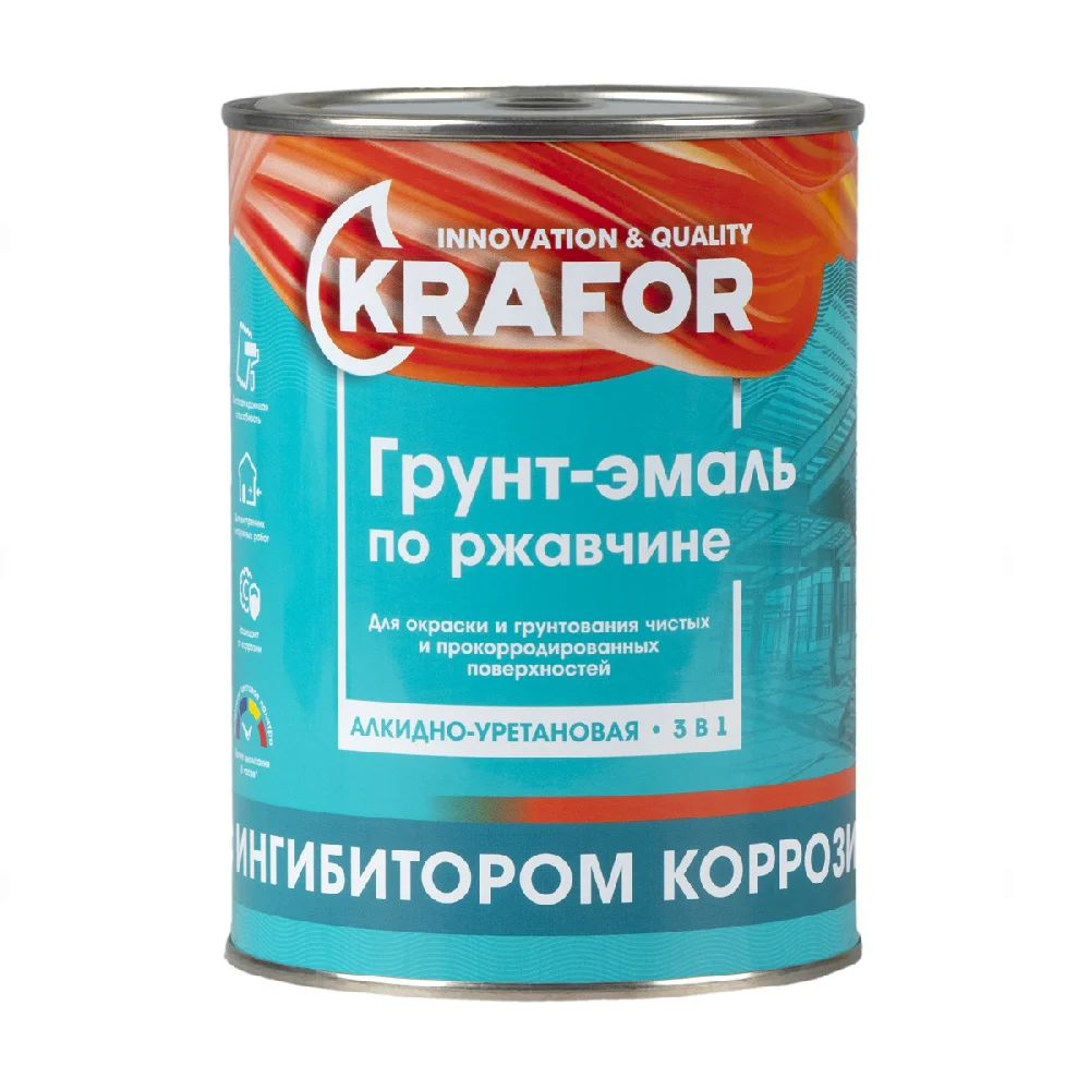 Грунт-эмаль по ржавчине 3 в 1 алкид, белая KRAFOR 1кг