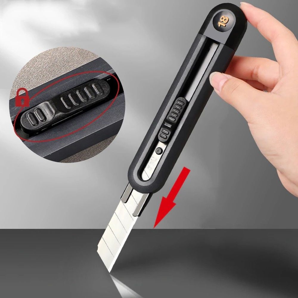 Нож технический 18 мм Home Series Black Deli HT4018 корпус из высококачественного софттач пластика