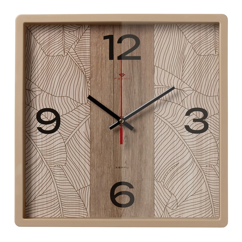 Часы настенные квадрат 30х30 см Арабеска Рубин, бежевый