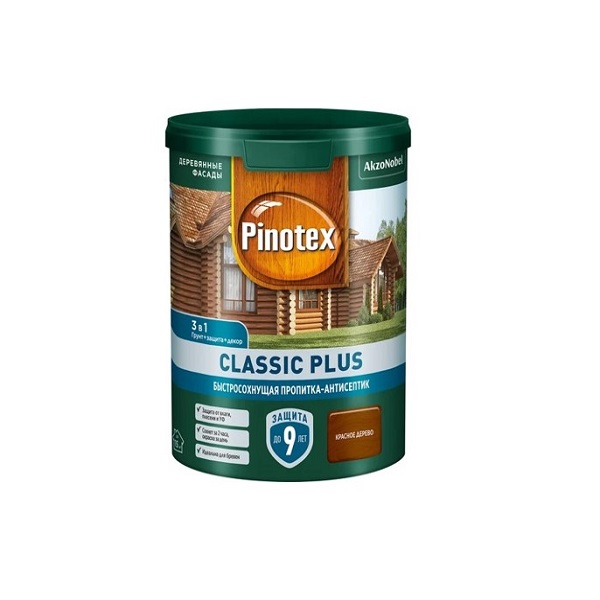 Пропитка декоративная для защиты древесины Pinotex Classic Plus 3 в 1 Красное дерево 0,9л