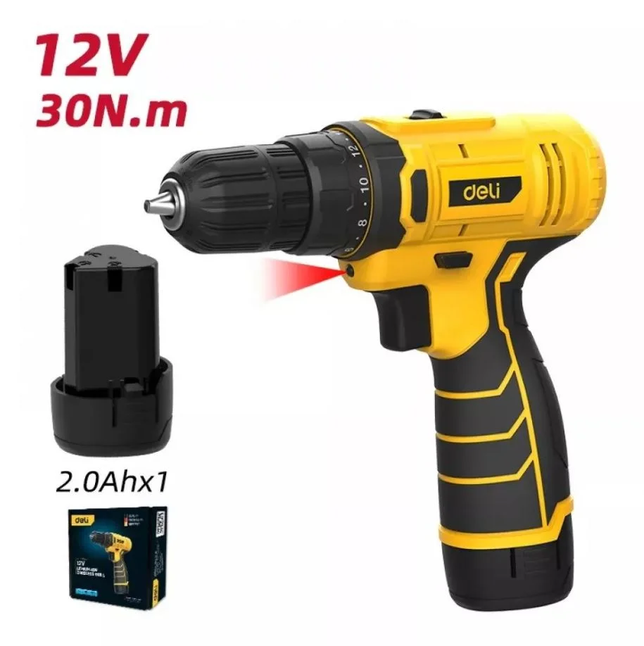 Дрель-шуруповерт аккумуляторная Deli DL-DZ12-4A2 (1 АКБ 2Ач+ЗУ, 12В, 30Нм)
