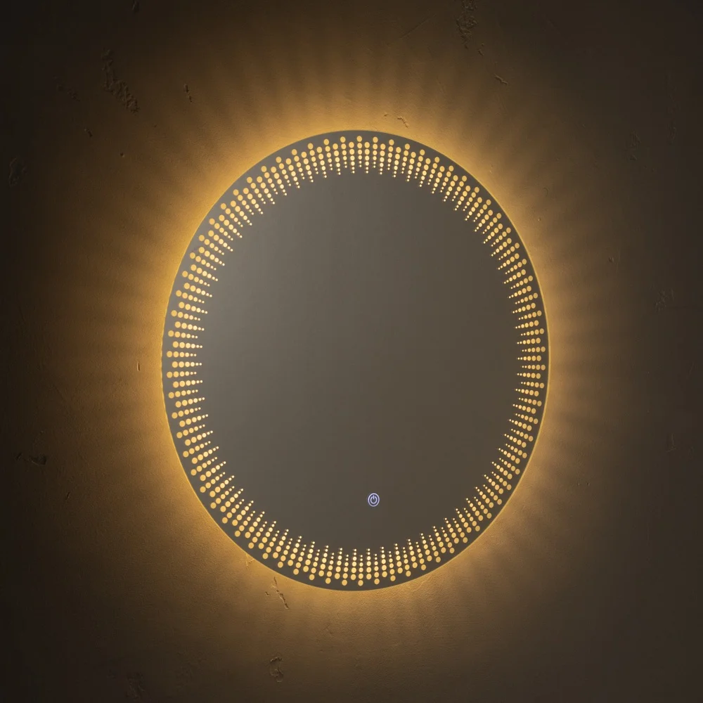 Зеркало интерьерное d 60 см Капли с LED- подсветкой сенсорное, круглое с гравировкой