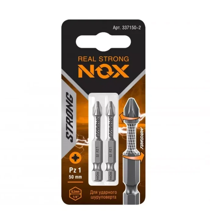 Бита PZ1х50мм торсионная E6,3 Nox Strong 2 шт карта