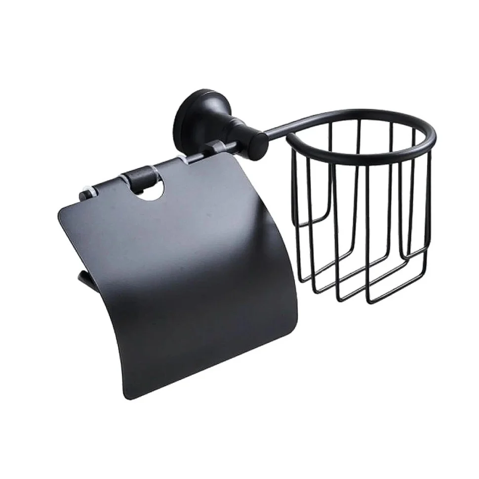 Держатель для туалетной бумаги и освежителя настенный Potato P1803-1BL, черный матовый