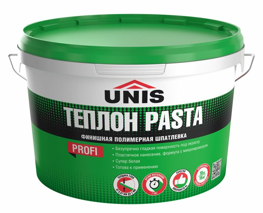 Шпатлевка готовая, полимер. UNIS Теплон PASTA финишная 15кг