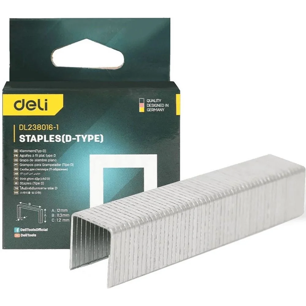 Скобы для степлера тип D 12 х 11,3 х 1,2 мм Deli DL238016-1, 1000 шт 