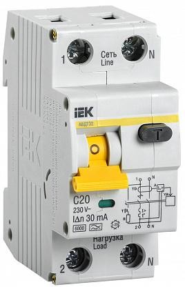 Выключатель дифференц. IEK 2п (1P+N) C 20А 30мА тип A 6кА АВДТ-32