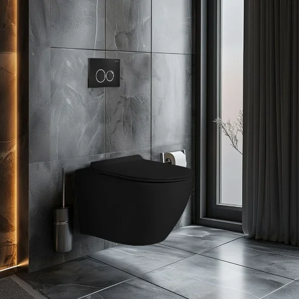 Унитаз подвесной безободковый HOLLER FLOW_MB (530*360*350мм, сиденье с микролифтом) черный матовый