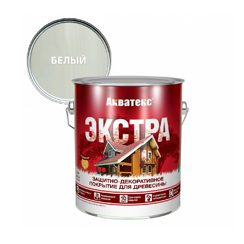 Акватекс Экстра защитно-декоративное покрытие для древесины, Белый 2,7 л