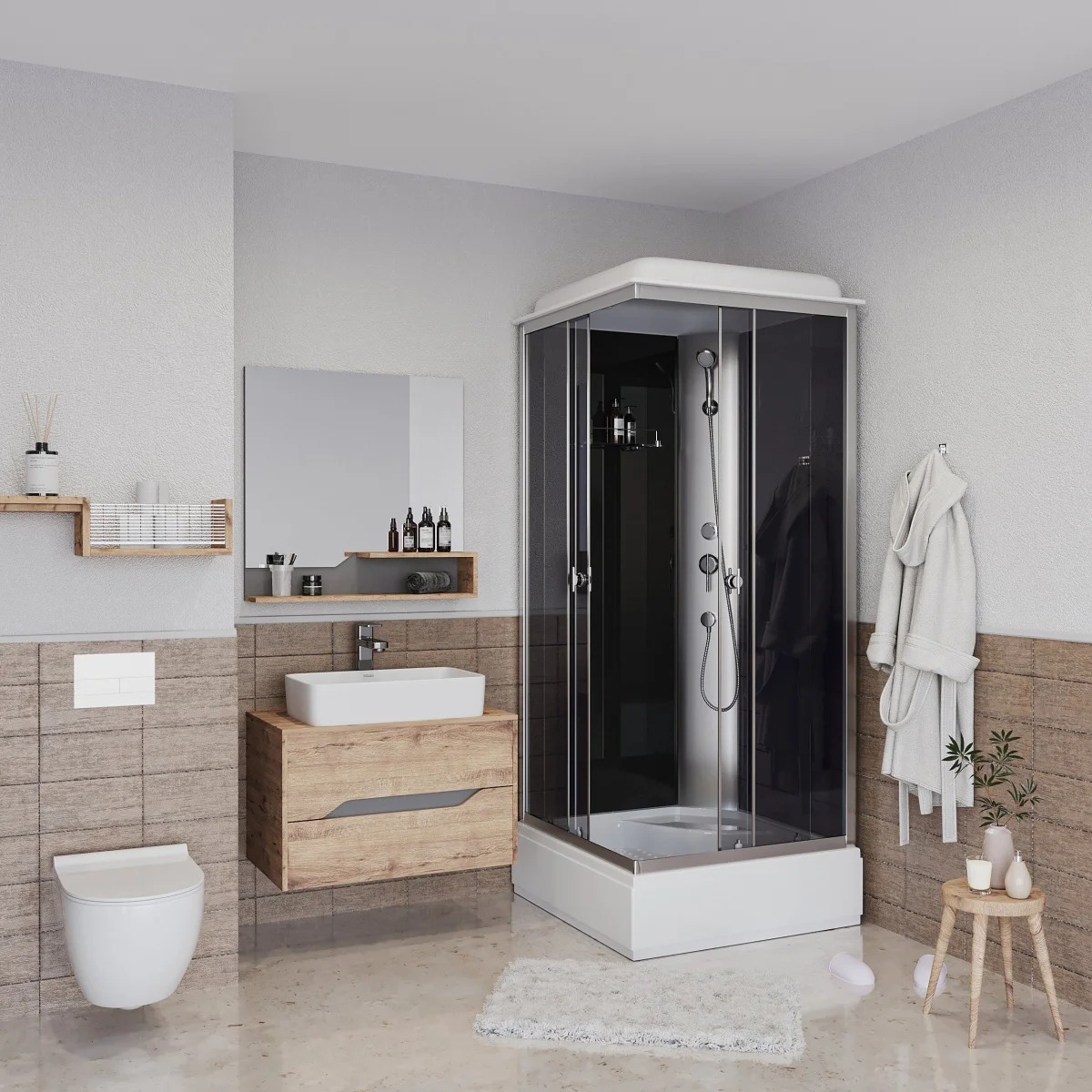 Душевая кабина Niagara Eco E90/26Q/TN 90х90х215, средний поддон 26 см, стекло тонированное