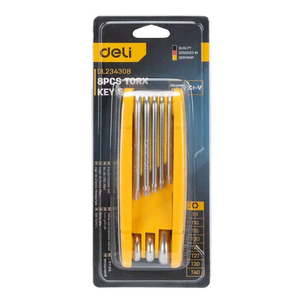 Набор складных шестигранных ключей TORX T9,T10,T15,T20,T25,T27,T30,T40 Deli DL234308 