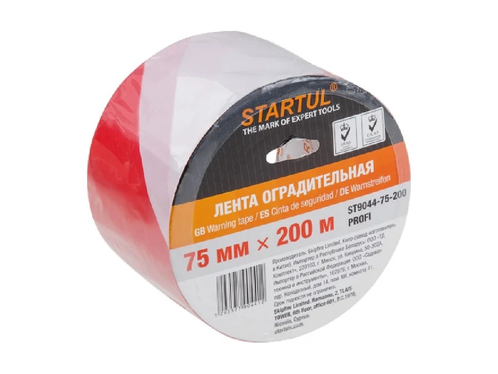 Лента сигнальная бело-красная 75мм*200м, STARTUL PROFI