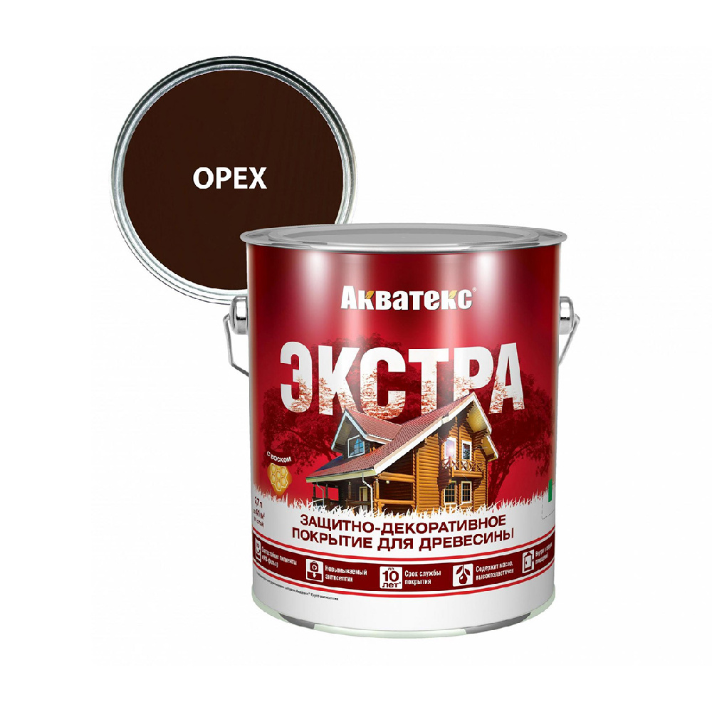 Акватекс Экстра защитно-декоративное покрытие для древесины, Орех 2,7 л