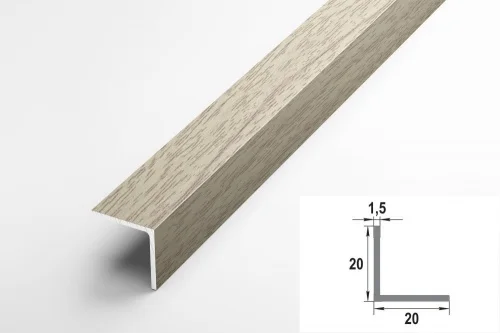 Уголок алюминиевый дуб беленый 20*20*1,5мм (Уп 06-27.2700.587) 2,7м