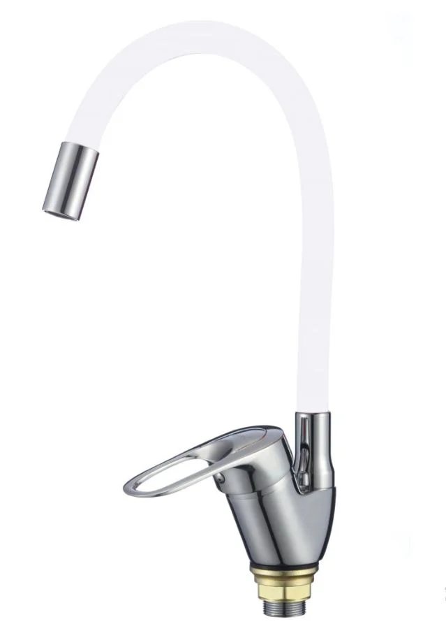Смеситель для кухни Fmark FM4104-02, гибкий излив, белый, хром
