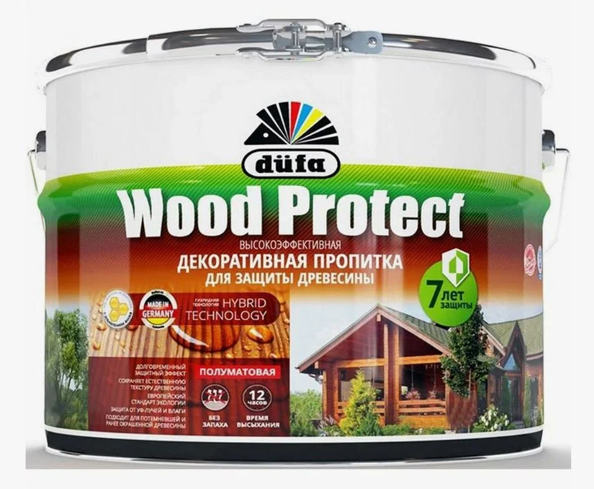 Пропитка декоративная для защиты древесины Белая 9л Dufa Wood Protect