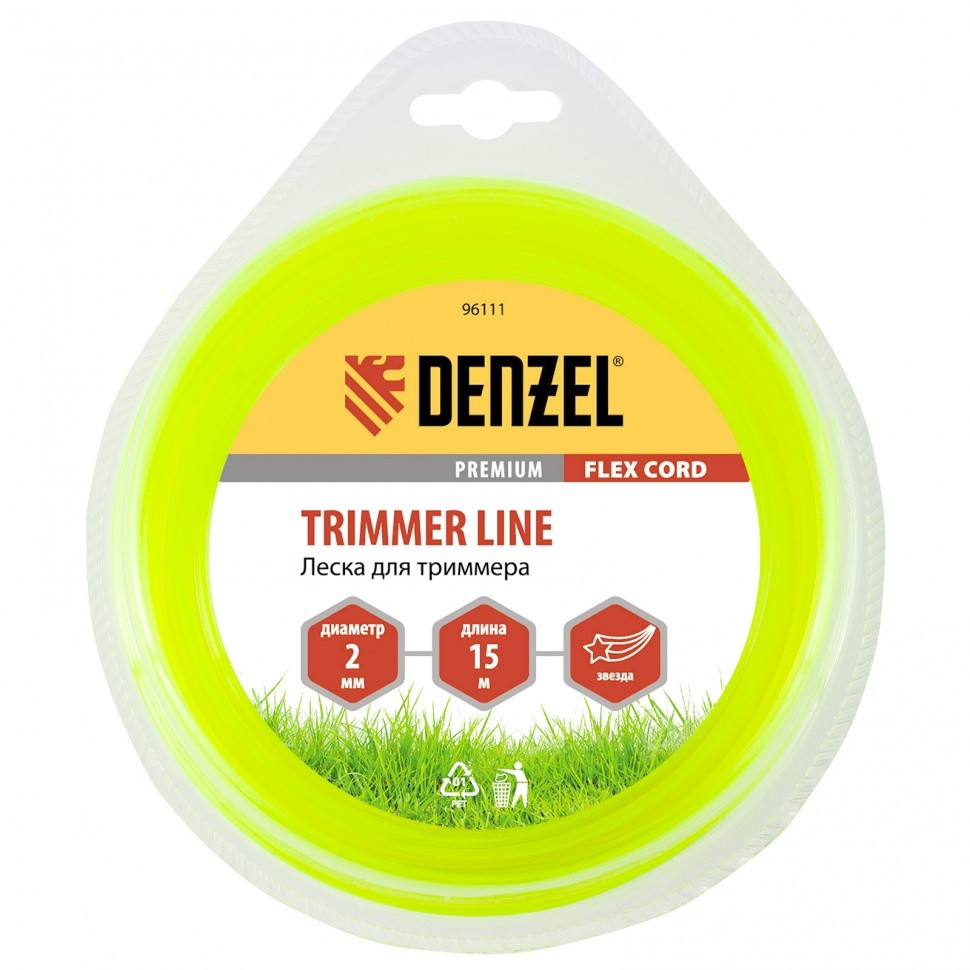 Леска для триммера звезда 2мм*15м Flex cord Denzel