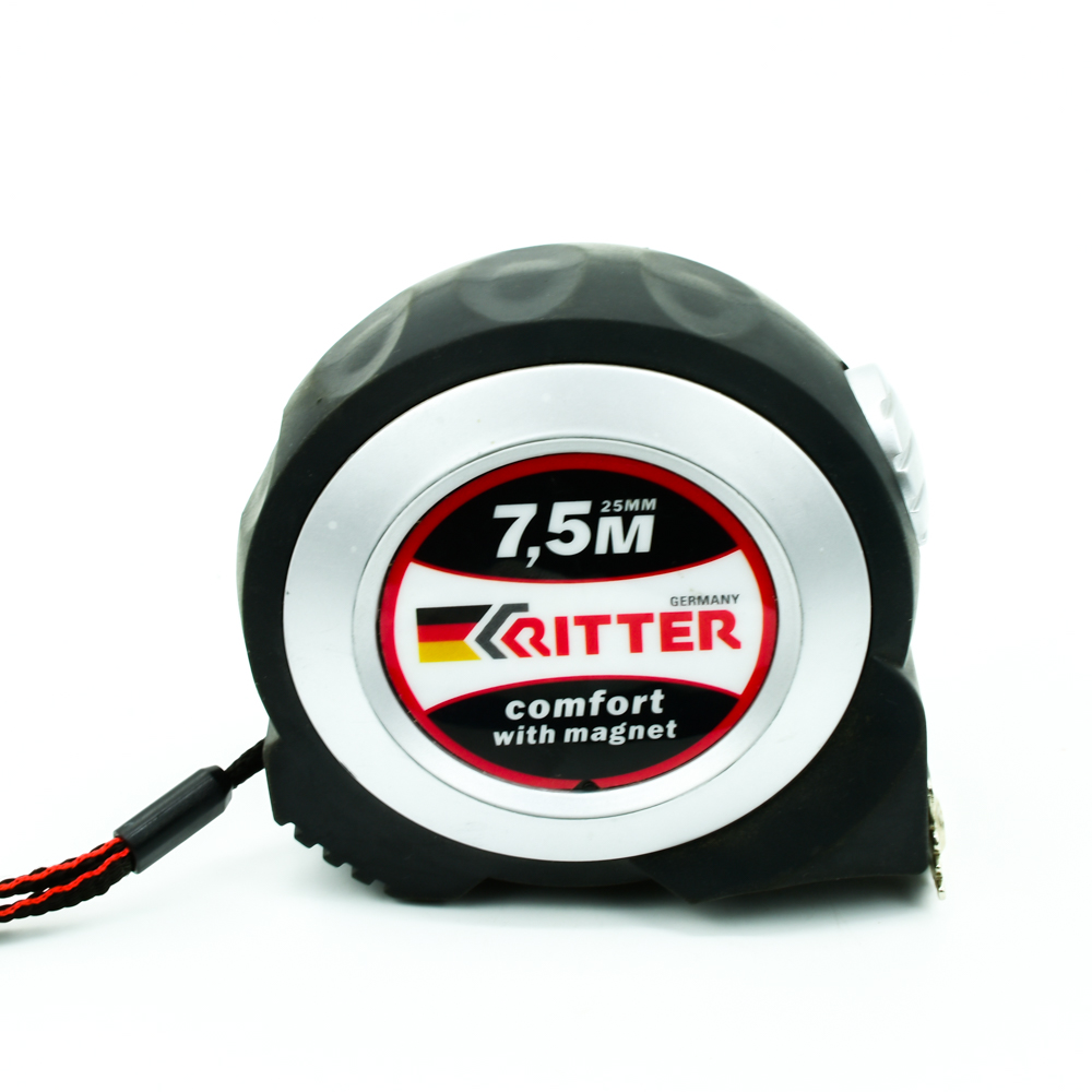 Рулетка 7,5м*25мм с автостопом, магнитный зацеп, обрезиненная, Ritter Comfort