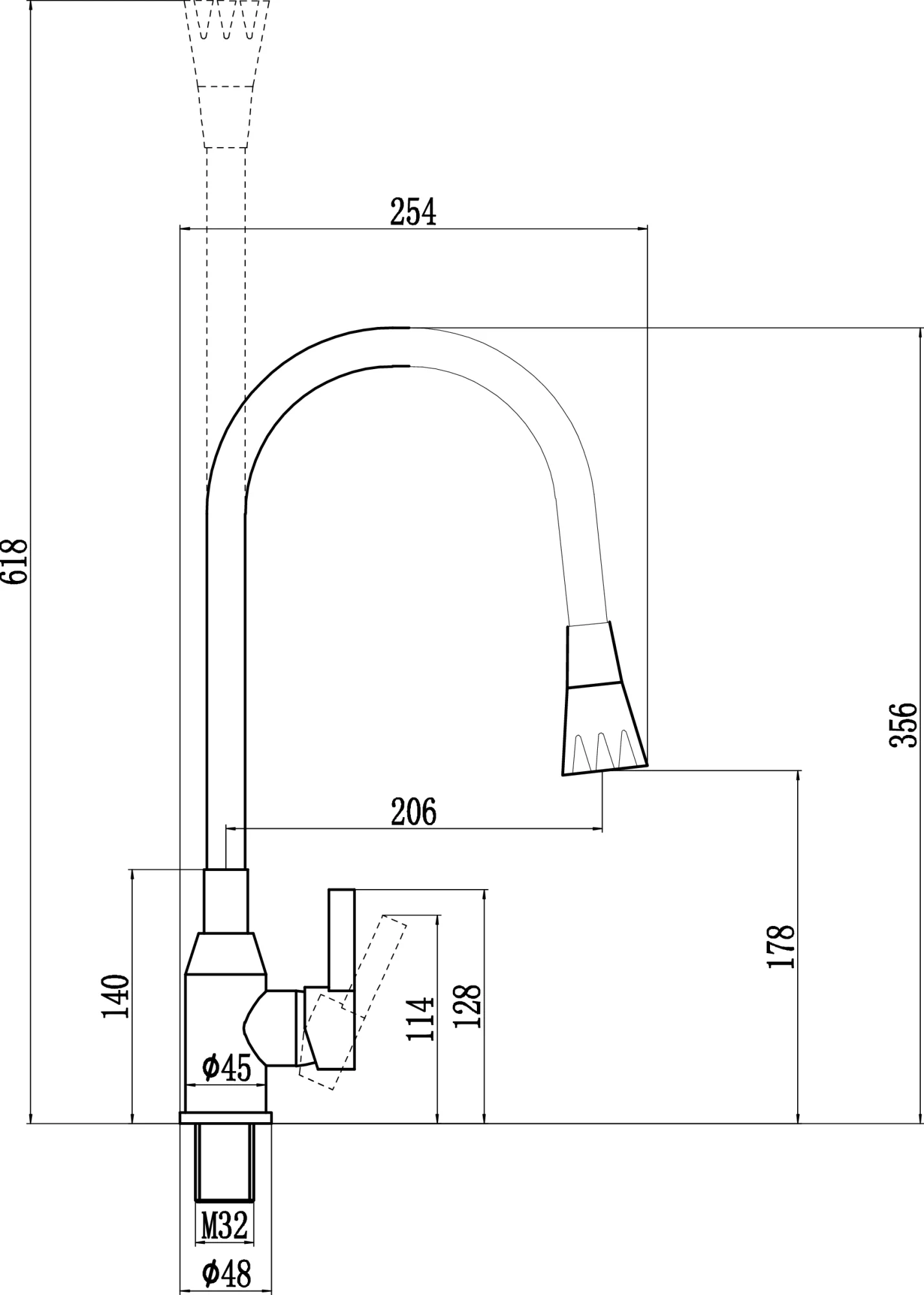 Смеситель для кухни Fmark FS8277A-04 гибкий излив, черный/серый
