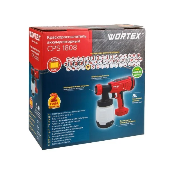 Краскопульт аккумуляторный Wortex CSP 1808 18В, 1000 мл/мин, бак 0,8 л, без АКБ и з/у