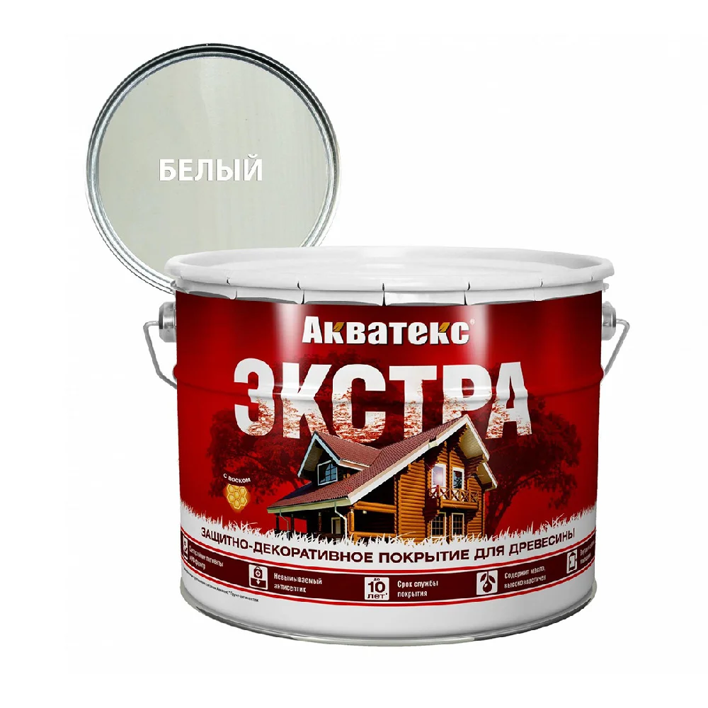 Акватекс Экстра защитно-декоративное покрытие для древесины, Белый 9 л