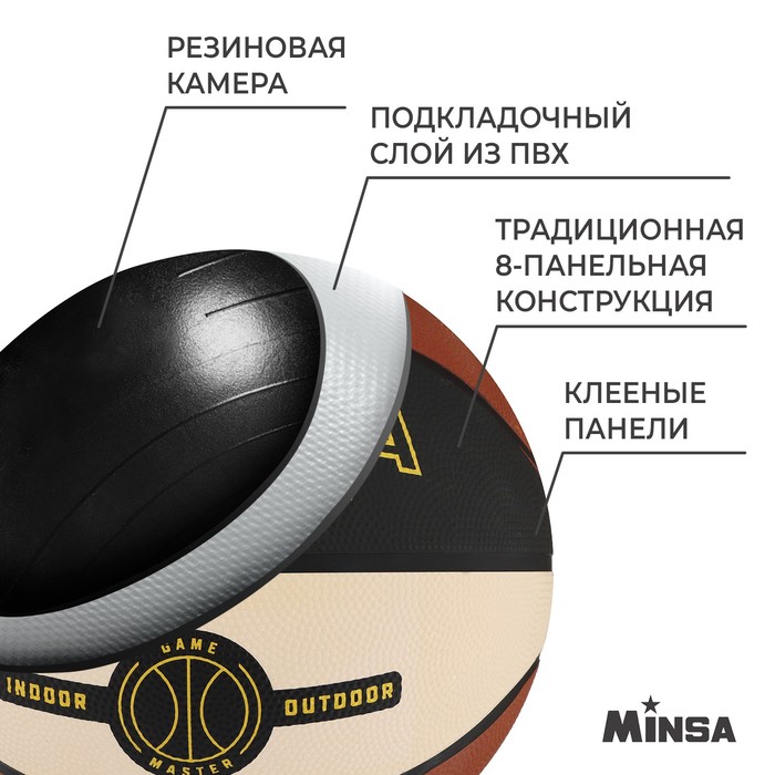 Мяч баскетбольный MINSA клееный 8 панелей, р-р 7 PVC, резиновая камера