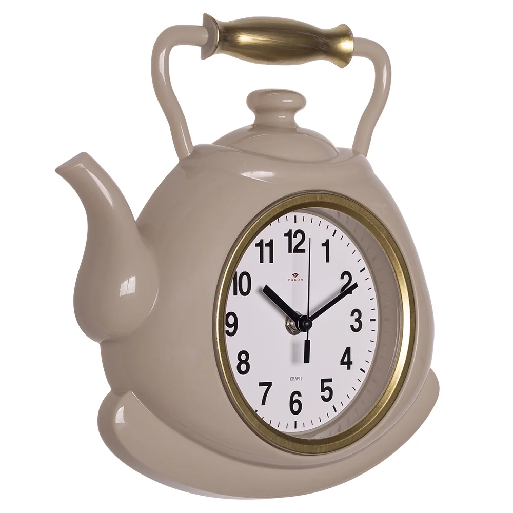 Часы настенные 27х28,5 см Чайник Рубин, бежевый с золотом