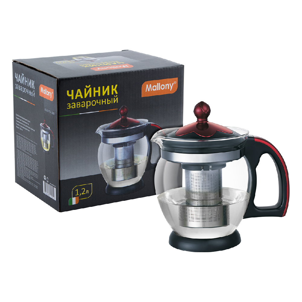 Чайник заварочный Mallony Decotto-1200 1,2 л, стекло, фильтр-нержавейка, черный