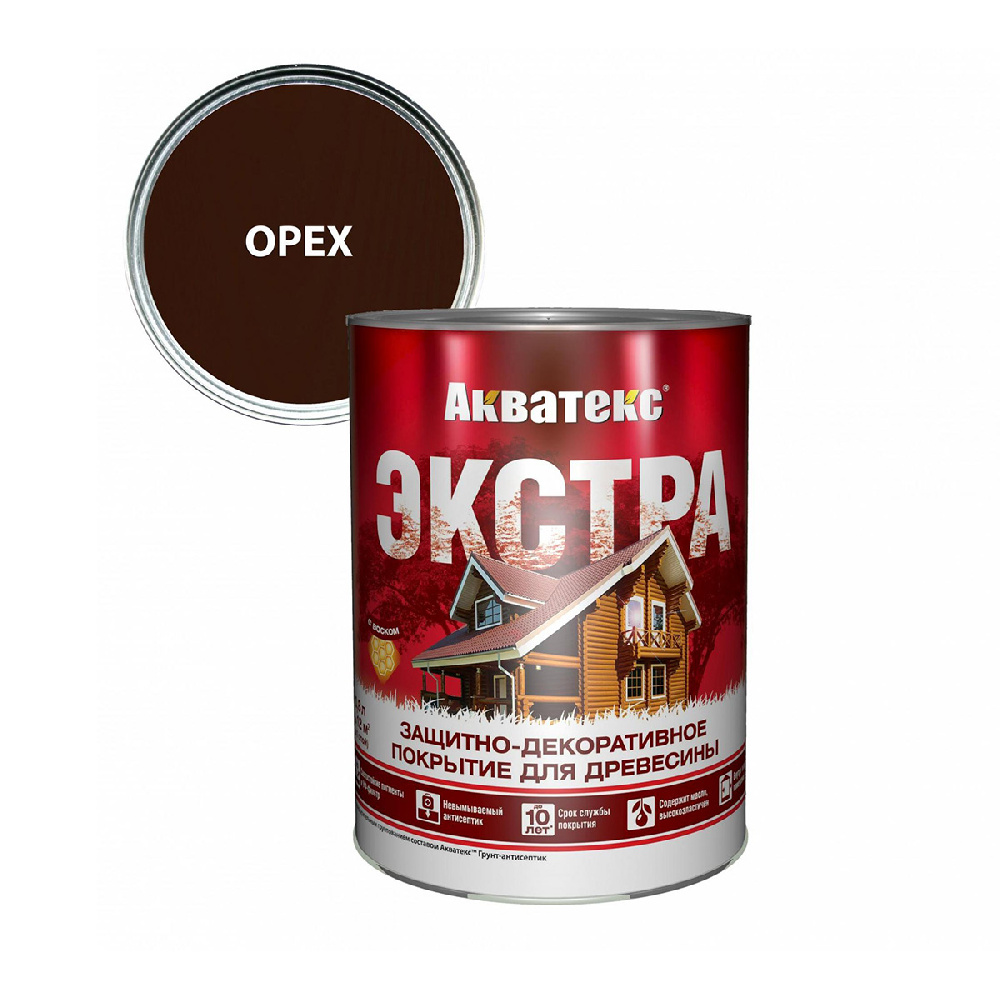 Акватекс Экстра защитно-декоративное покрытие для древесины, Орех 0,8 л