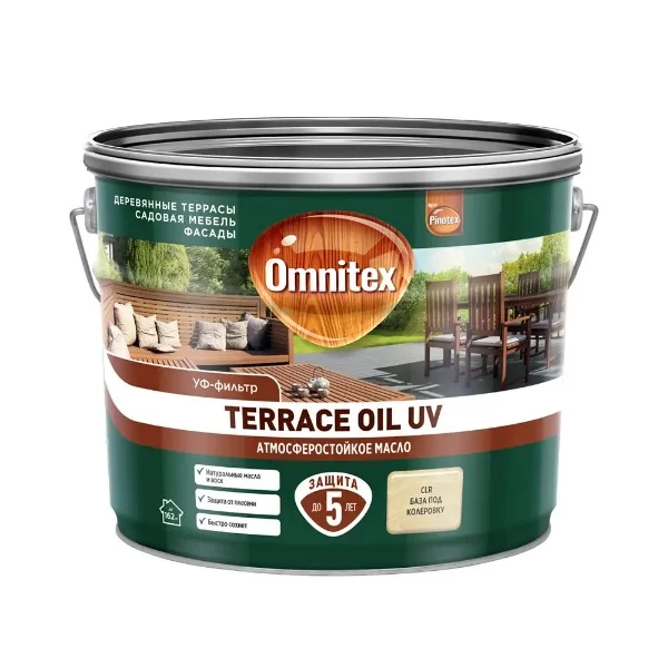 Масло для защиты древесины атмосферостойкое Omnitex Terrace Oil UV бесцветное 9 л