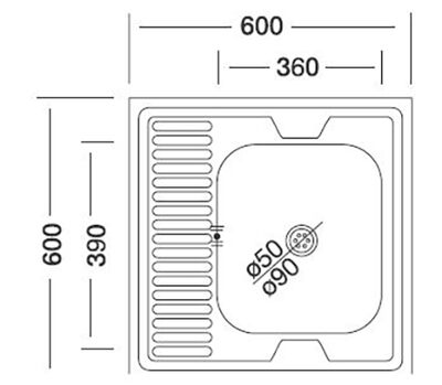 Мойка кухонная квадратная 600*600мм, нерж.сталь, правая