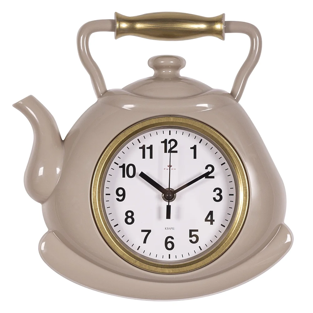 Часы настенные 27х28,5 см Чайник Рубин, бежевый с золотом