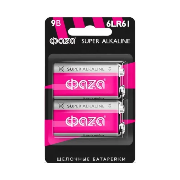 Батарейка алкалиновая (крона) ФАZA 6LR61 Super Alkaline 9V, 2шт.