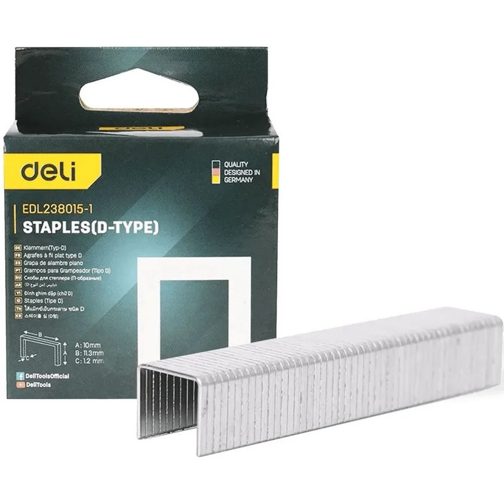 Скобы для степлера тип D 10 х 11,3 х 1,2 мм Deli DL238015-1, 1000 шт 