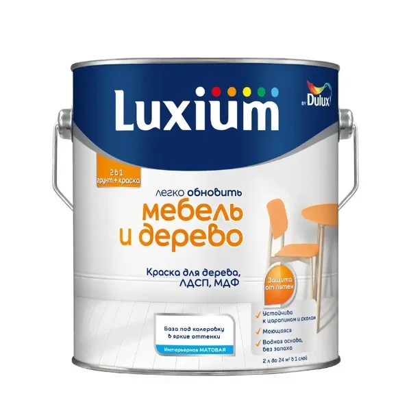 Краска для дерева водно-дисперсионная Luxium Мебель и дерево матовая база BC 2 л