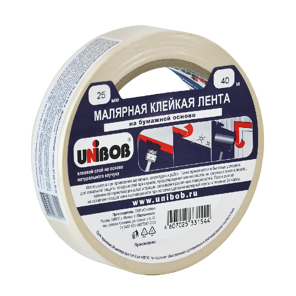 Скотч малярный 25 мм x 40 м UNIBOB (72)