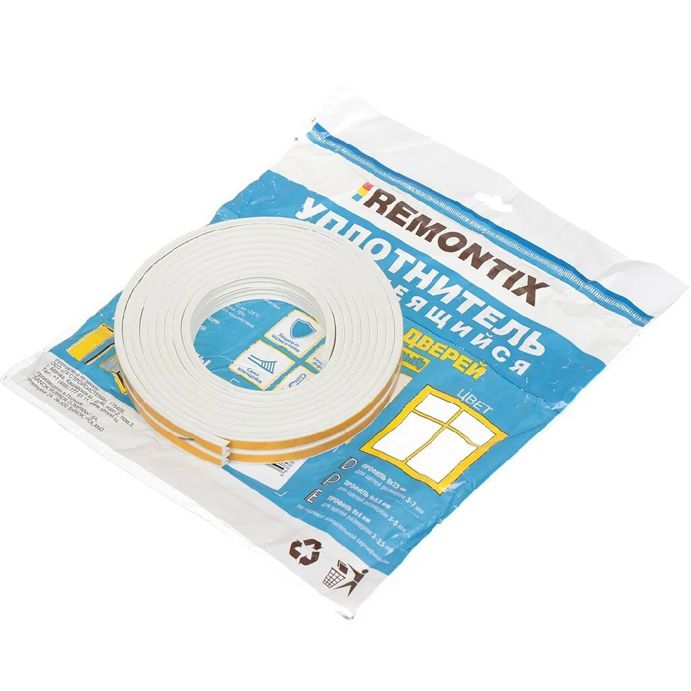 Уплотнитель резиновый Remontix E белый 9*4 мм, 6 м