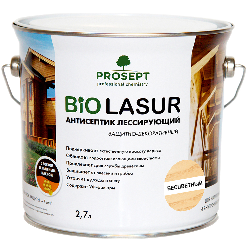 Пропитка защитно-декоративная PROSEPT BiO LASUR, Бесцветный  2,7л