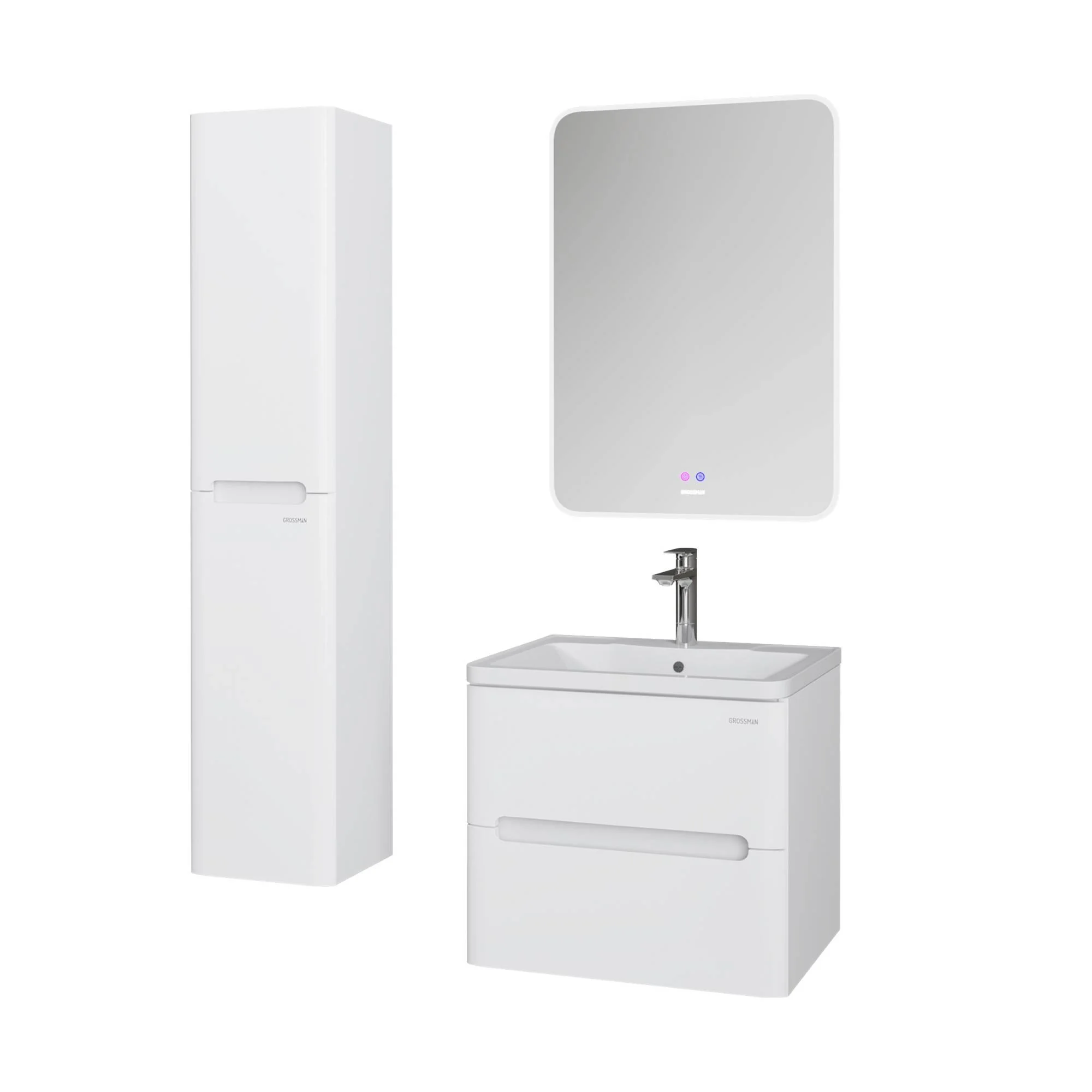 Тумба подвесная Адель Норма 60 см с умывальником Адель-60, 2 ящика, белый глянец