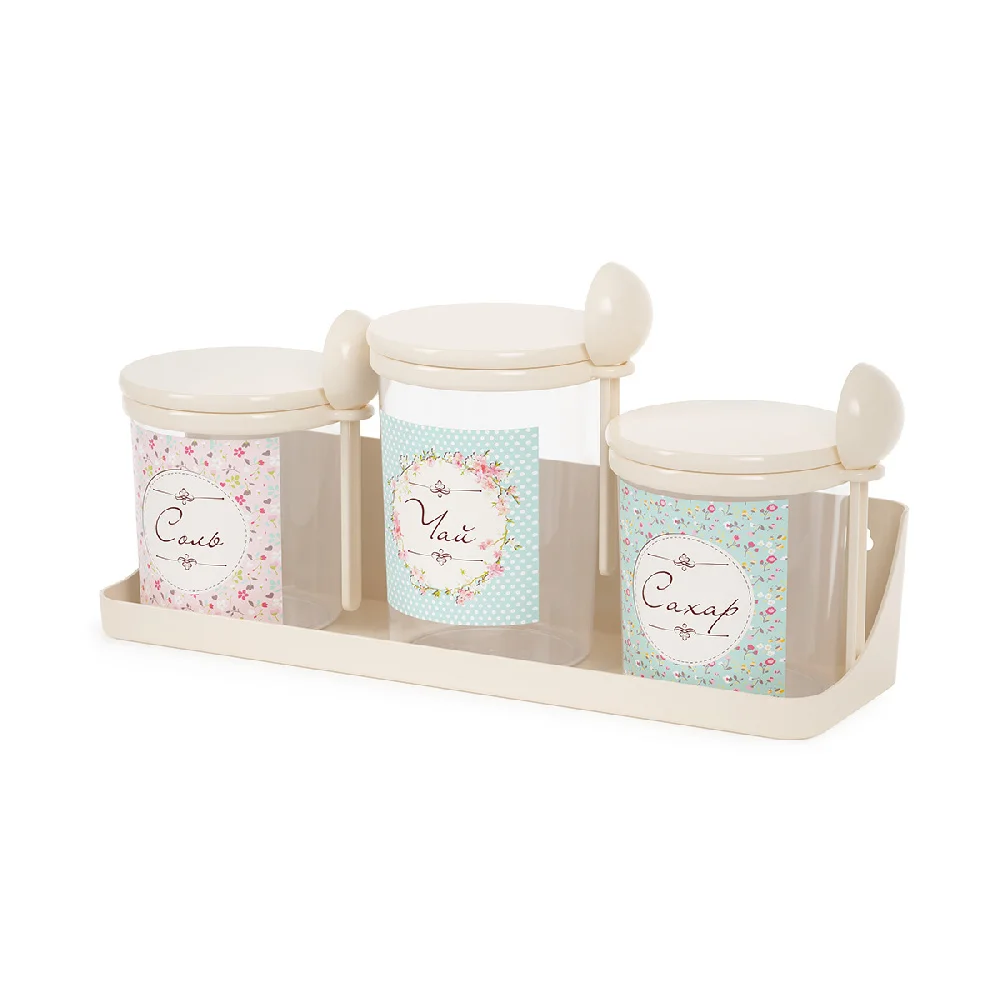 Набор банок для сыпучих продуктов на подставке Альтернатива Ассорти, 3шт*0,7л