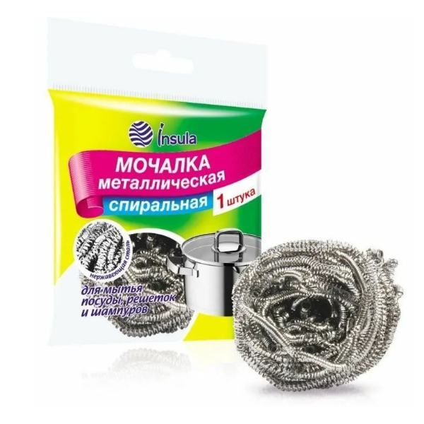 Губка для посуды спираль металлическая Insula, 2шт.