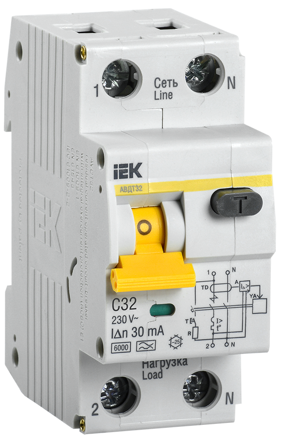Выключатель дифференц. IEK 2п (1P+N) C 32А 30мА тип A 6кА АВДТ-32