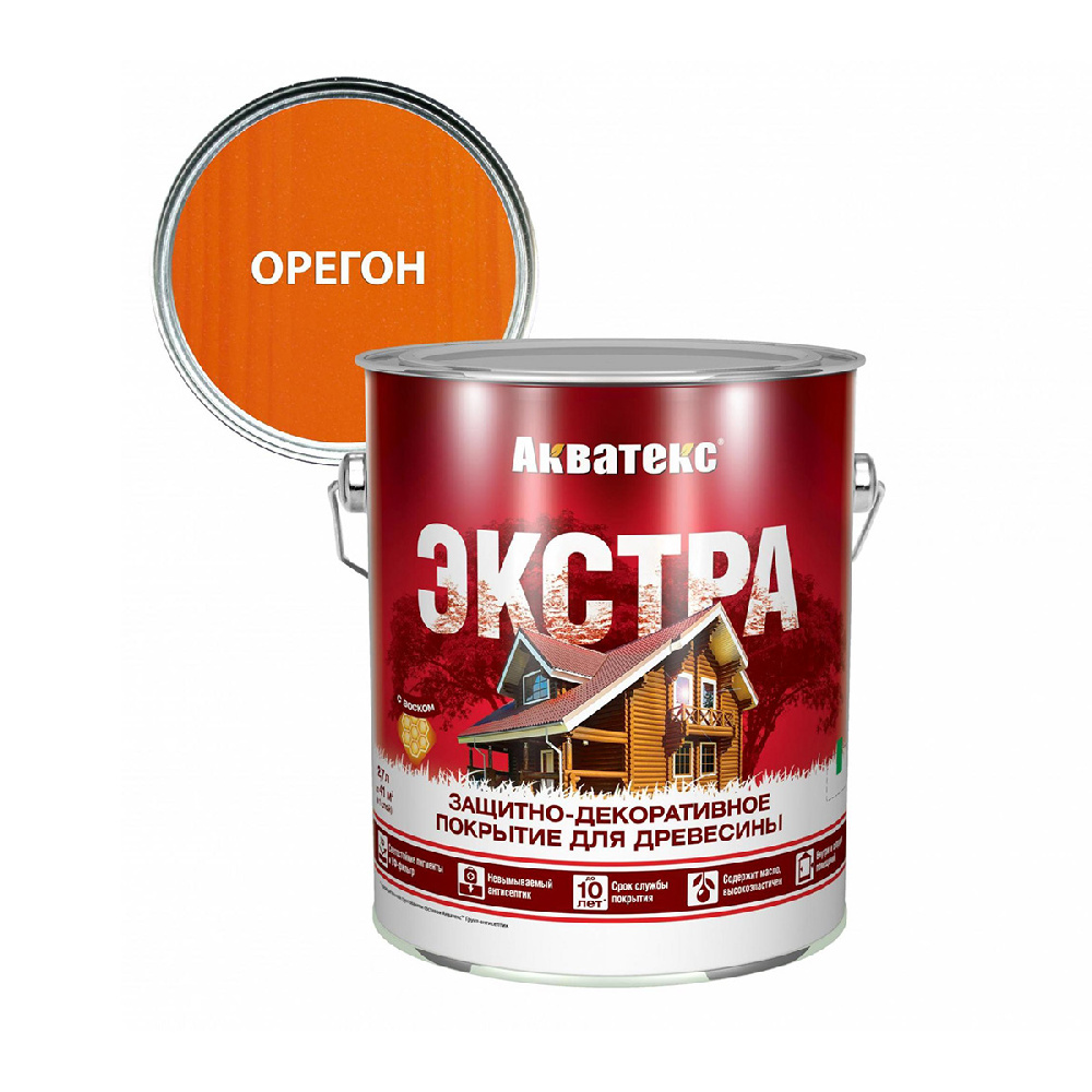 Акватекс Экстра защитно-декоративное покрытие для древесины, Орегон 2,7 л