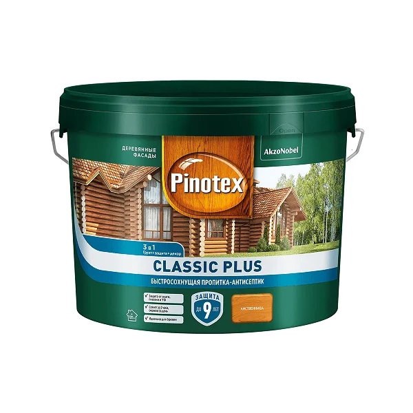 Пропитка декоративная для защиты древесины Pinotex Classic Plus 3 в 1 Лиственница 9л