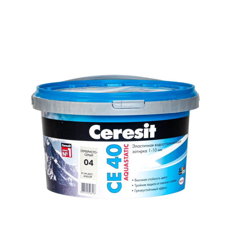 Затирка CE 40 Aquastatic "Серебристо-серая 04" ЦЕРЕЗИТ ведро 2 кг