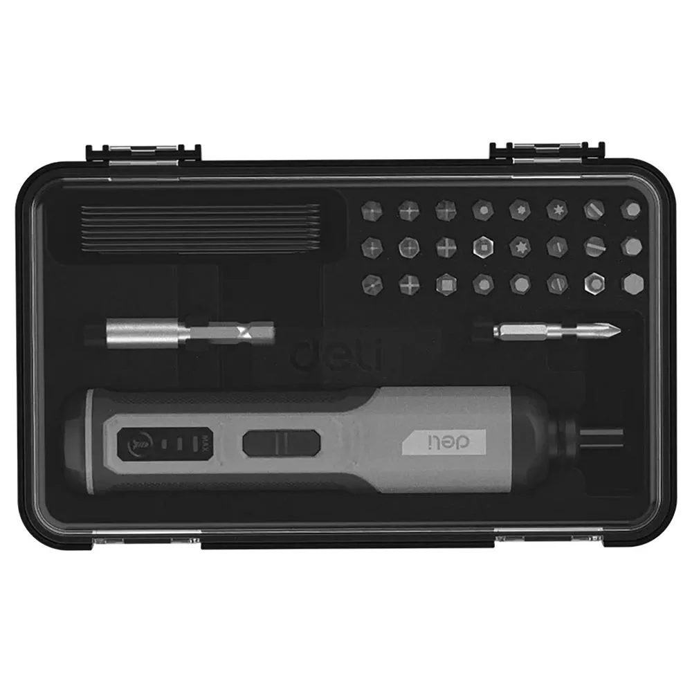 Отвертка аккумуляторная Deli DC161 (4В, 2Ач, 5Нм, 300об/мин, Type-C, набор бит 24 шт, кейс)
