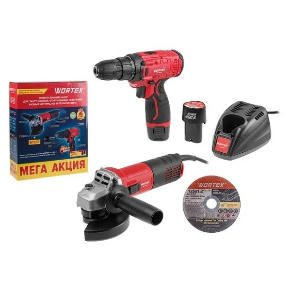 Набор электроинструмента УШМ Wortex AG 1209-3 + дрель-шуруповерт Wortex LX BD 1215 Li